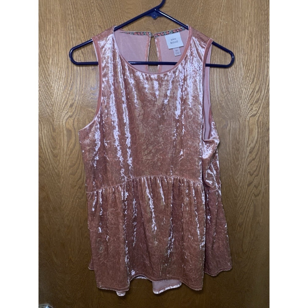 Knox Rose Blush Pink Velour Top XL Women Crushed Velvet Swing Sleeveless Soft